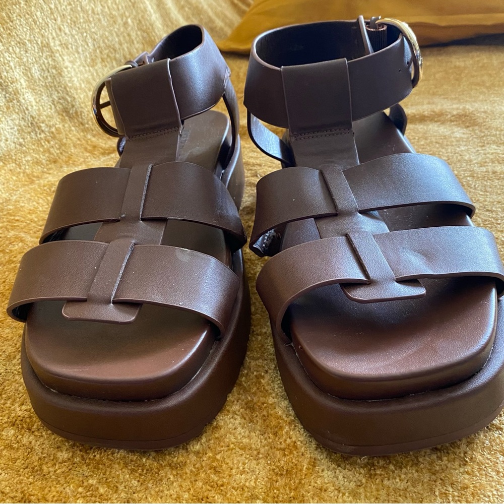 Grunge 90’s Torrid Brown Flatform Gladiator Fisherman Sandals, Size 10 X Wide - Picture 8 of 12